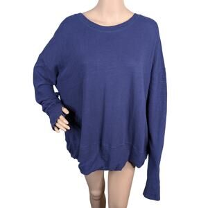 Peruvian Connection Cotton Slub Top L | Navy Blue Balloon Hem Thumbholes Layer